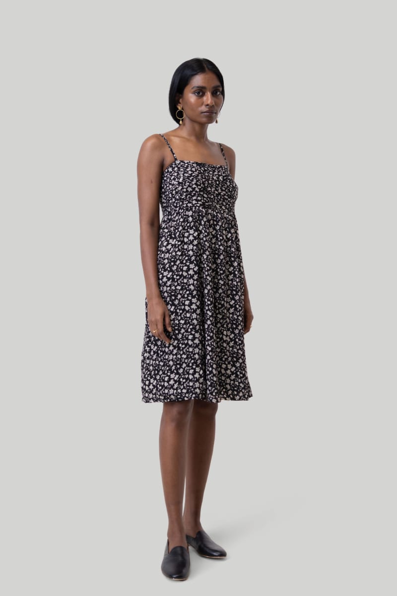 Ruched Strappy Mini Dress - Monochrome Medley