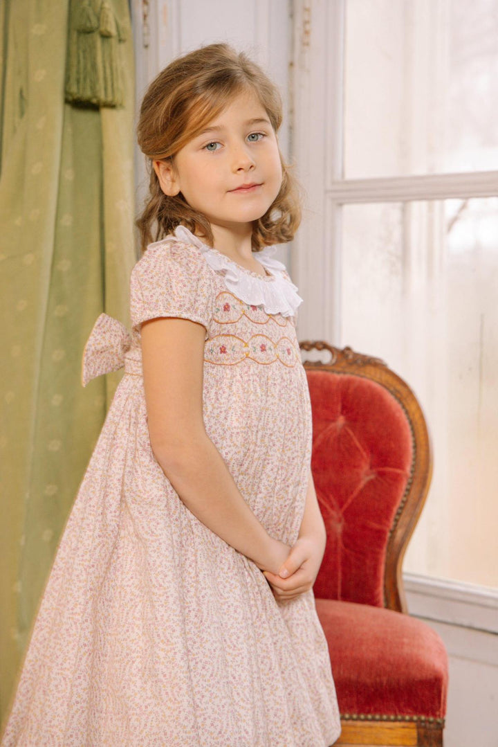 Isadora Short Sleeve Floral Smocked Dress - Yellow Floral