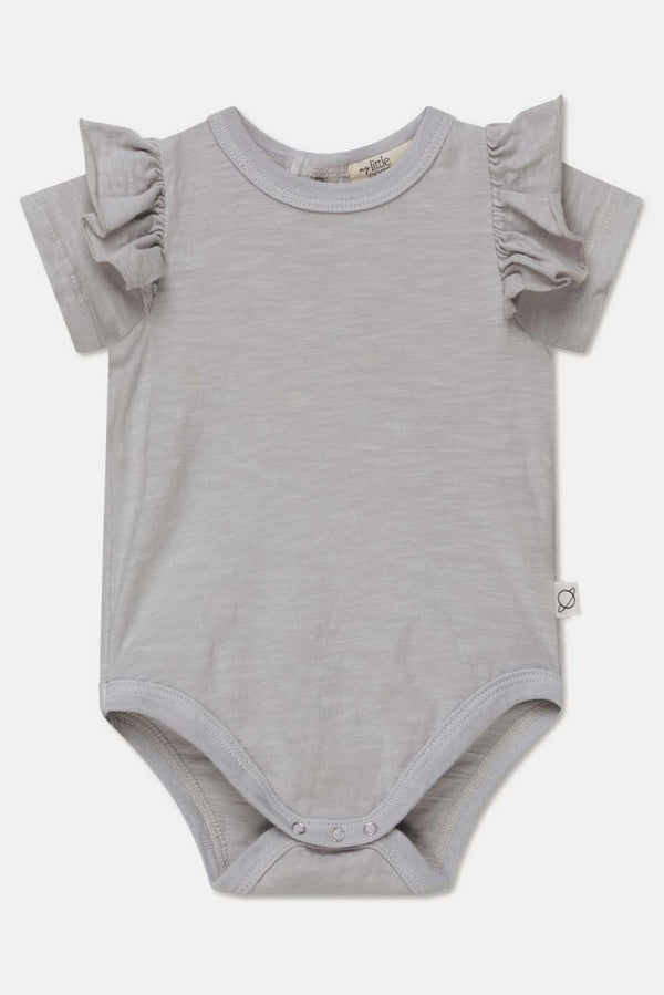 Slub ruffle baby bodysuit - Soft grey