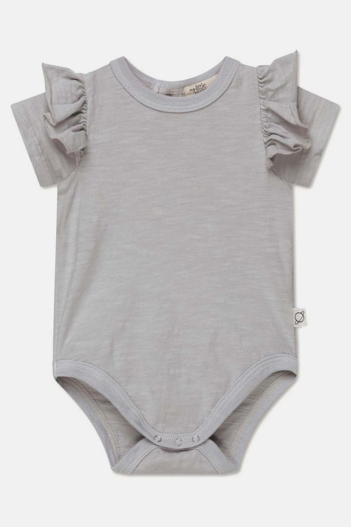 Slub ruffle baby bodysuit - Soft grey