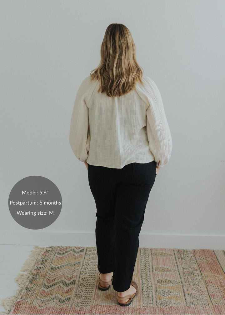 Adult Plus Size Transitional Maternity Smocked Linen Pant - Ebony