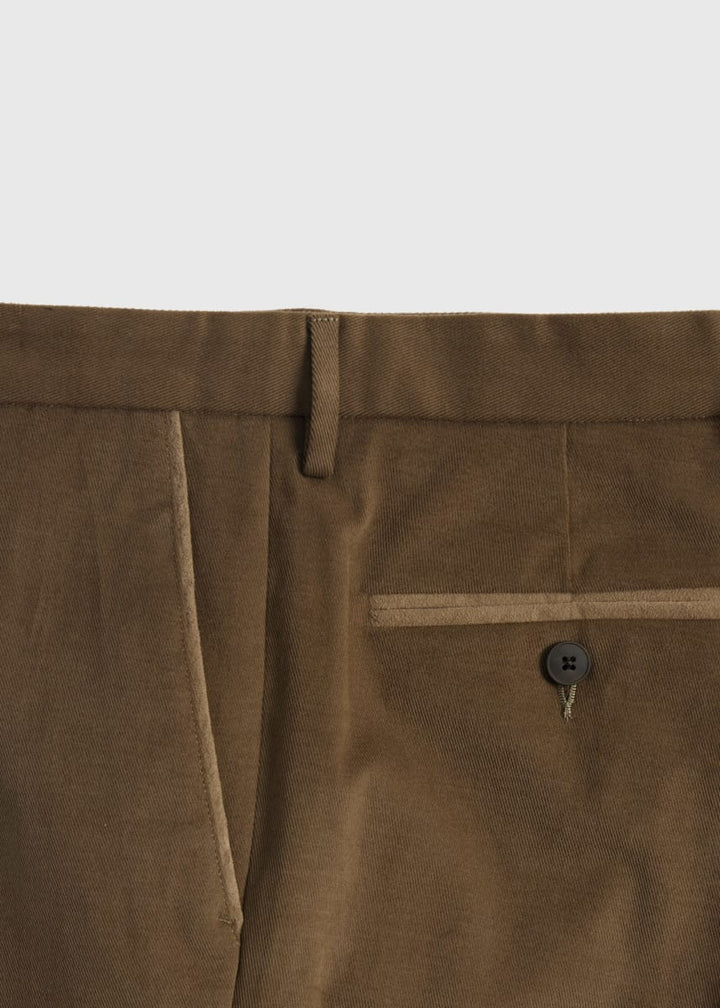 Suede Trimmed Brushed Cotton Trouser - Olive