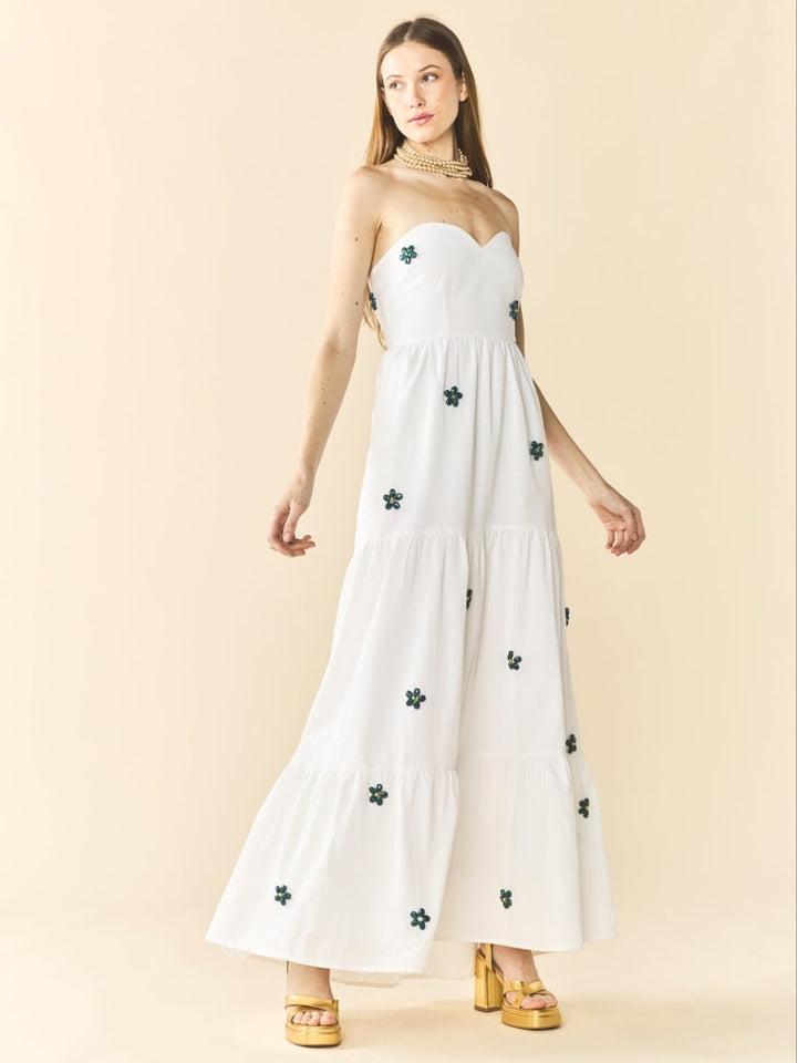 Days Gown - White With Painted Beads