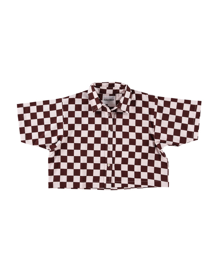 Hand Printed 'The Cami' Crop Shirt - Chocolate And White Chessboard