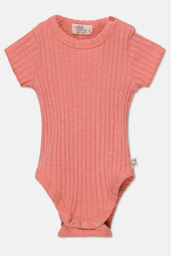 Rib lettuce-edge baby bodysuit - Coral