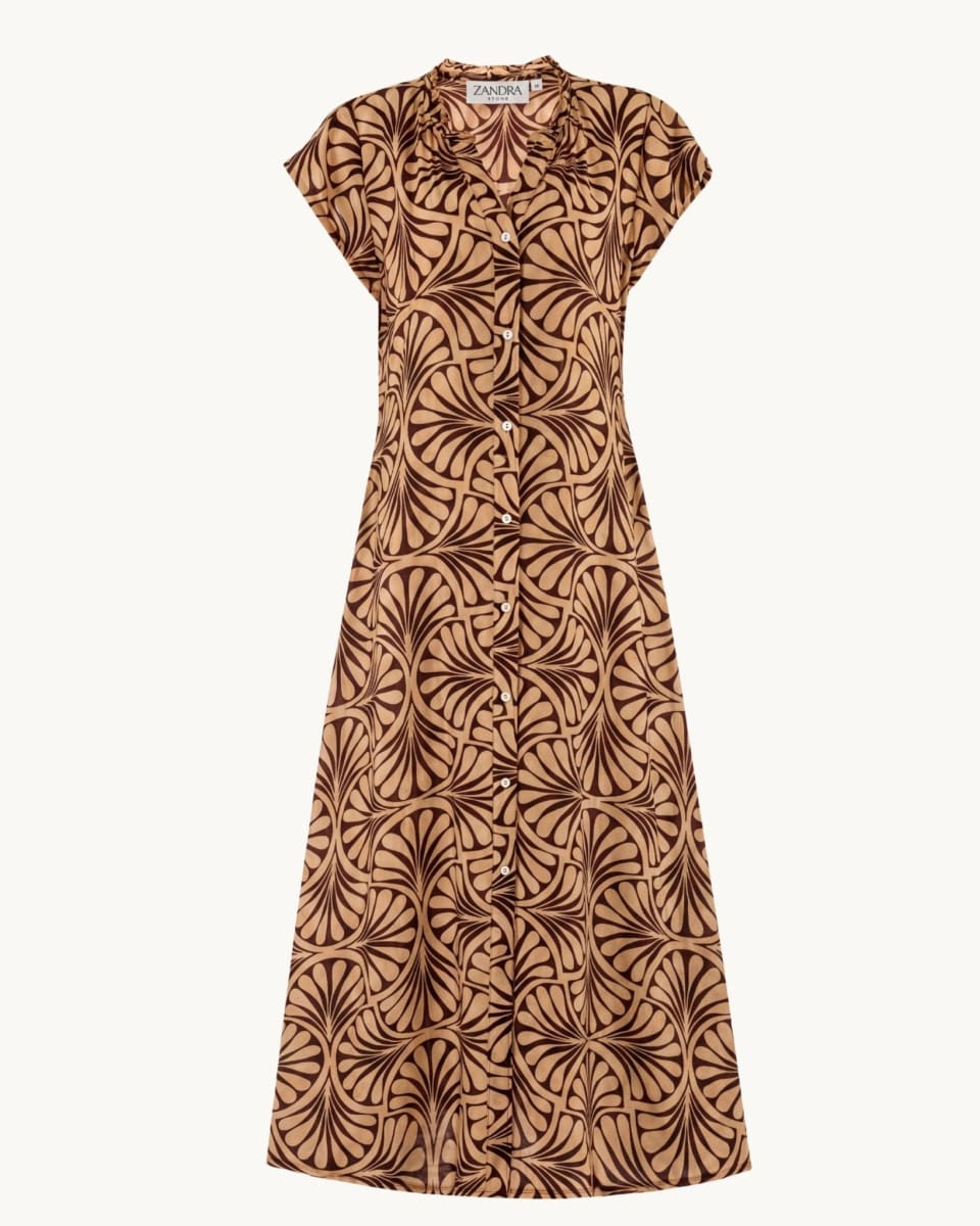 Lindsay Maxi Dress With Belt - Brown Geometric