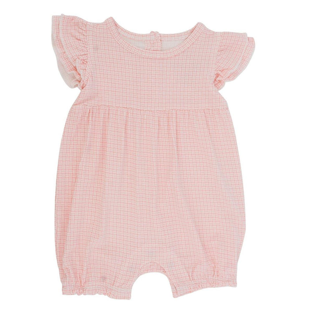 Ruffle Romper - Pink Basketweave