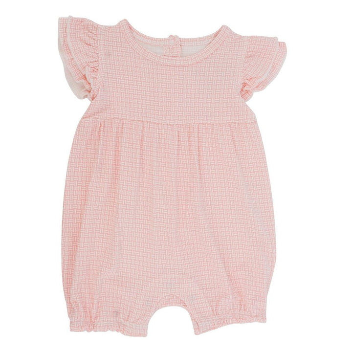 Ruffle Romper - Pink Basketweave
