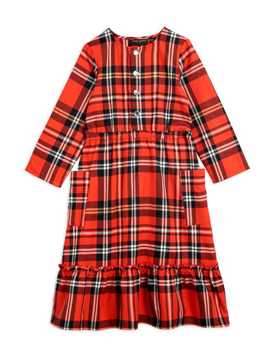 Woven Flanell Flounce Dress - Red