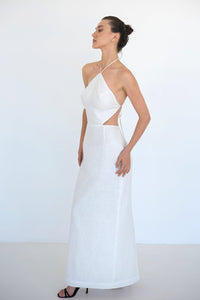 Anne Openback Linen Dress - White