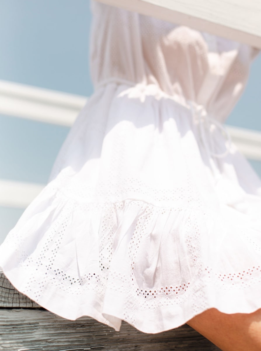 Sarah Dress Grid Eyelet - Fresh White