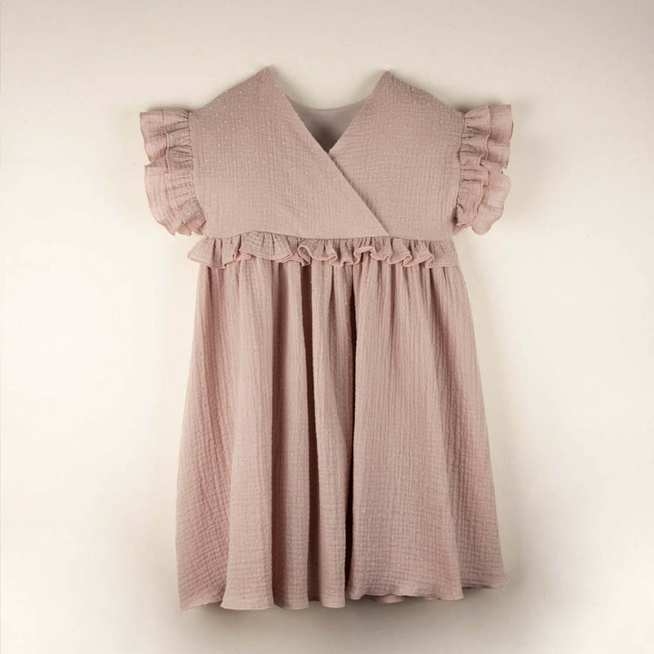 Pink Organic Dress with Embroidered Yoke