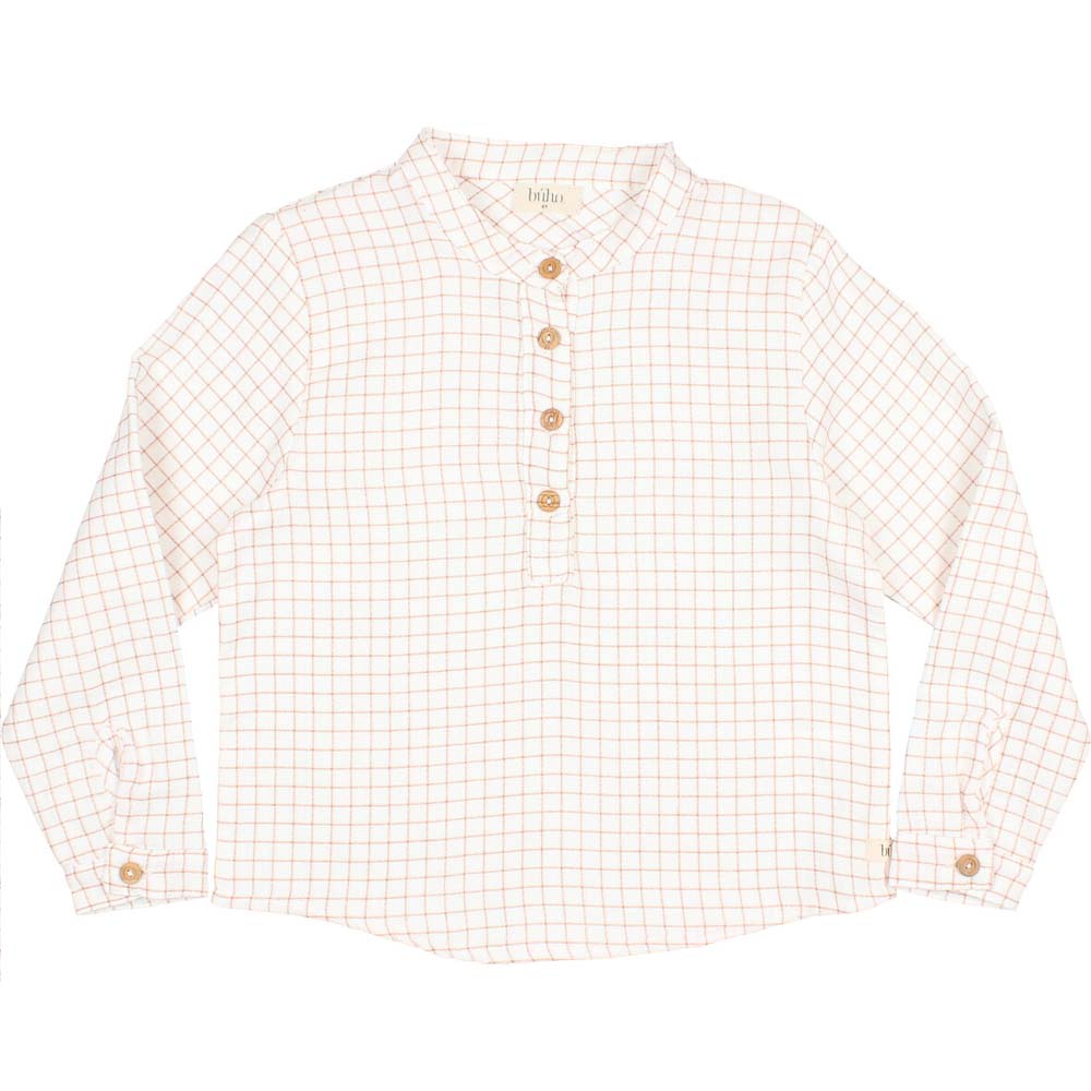 Half Button Down Mini Check Shirt - Terracotta