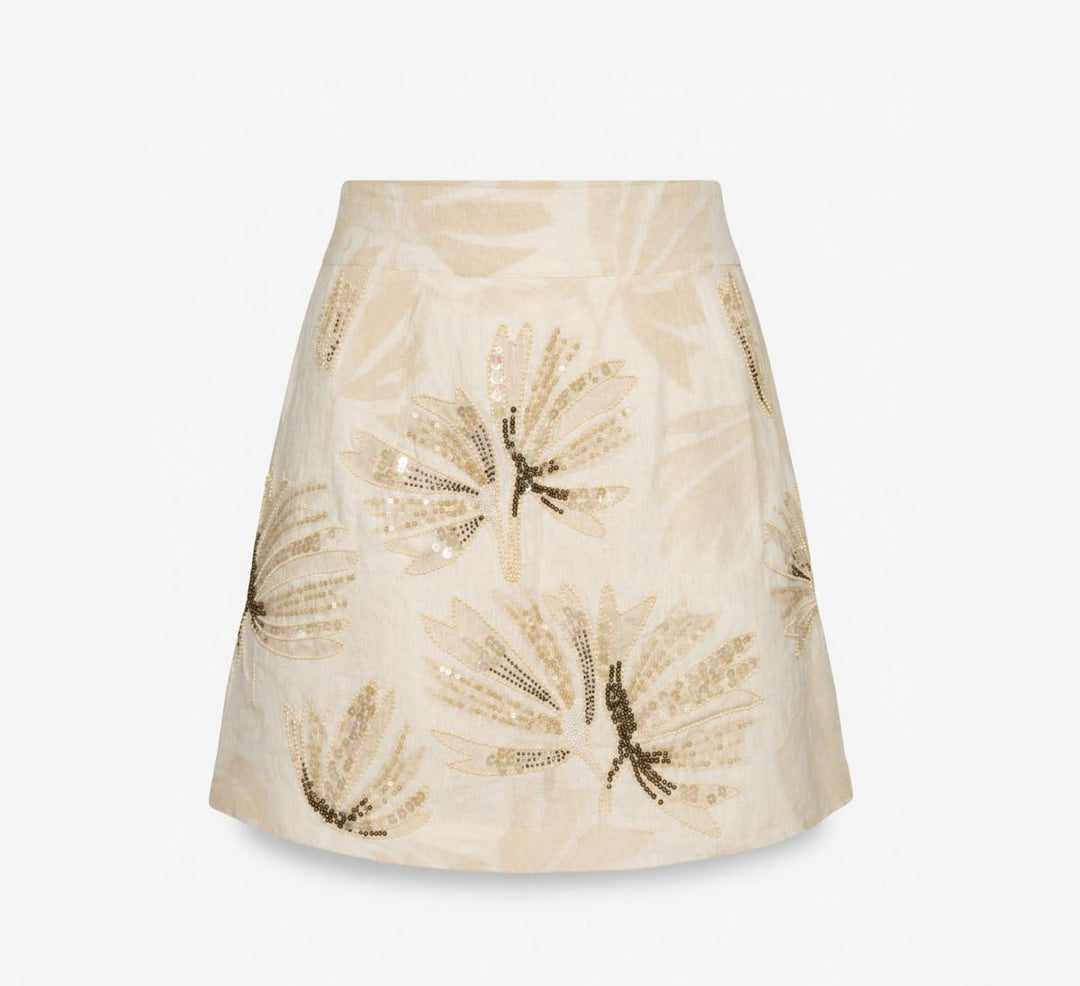 Melodie Skirt - White Neutral Large Batik Palm