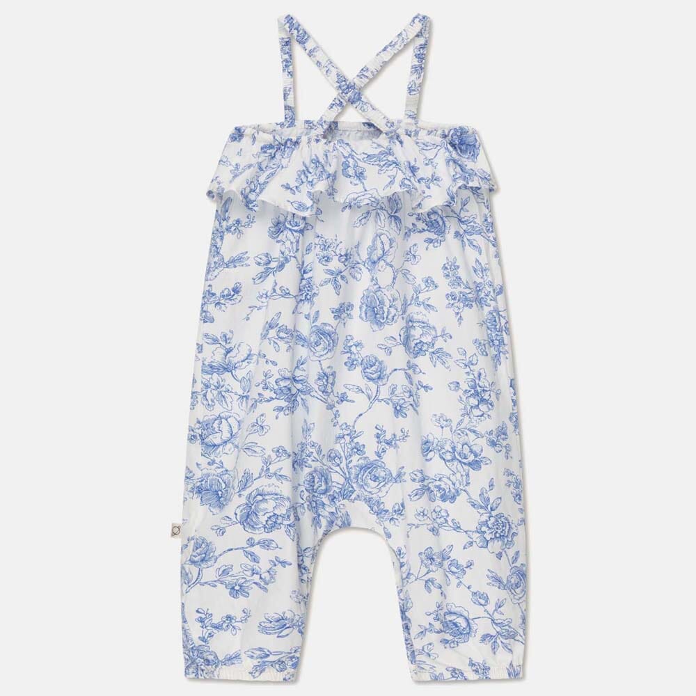 Cotton Floral Baby Overalls - Ivory Blue One Pieces My Little Cozmo 