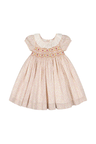 Isadora Short Sleeve Floral Smocked Dress - Yellow Floral