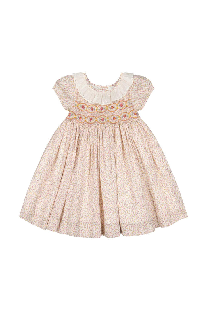 Isadora Short Sleeve Floral Smocked Dress - Yellow Floral