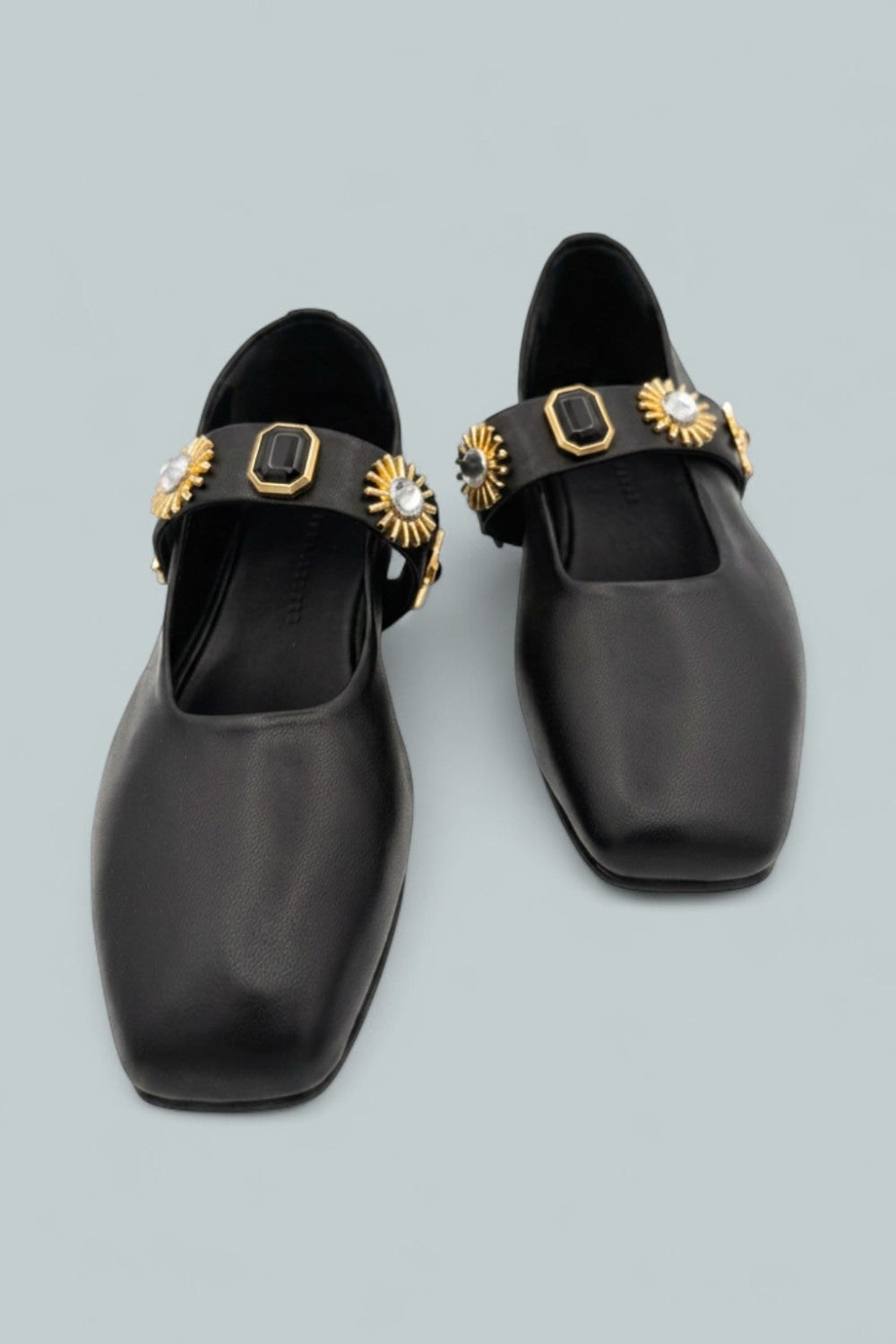 Jasmine Embellished Leather Flats - Black Embe - 6.5 - Mary Jane