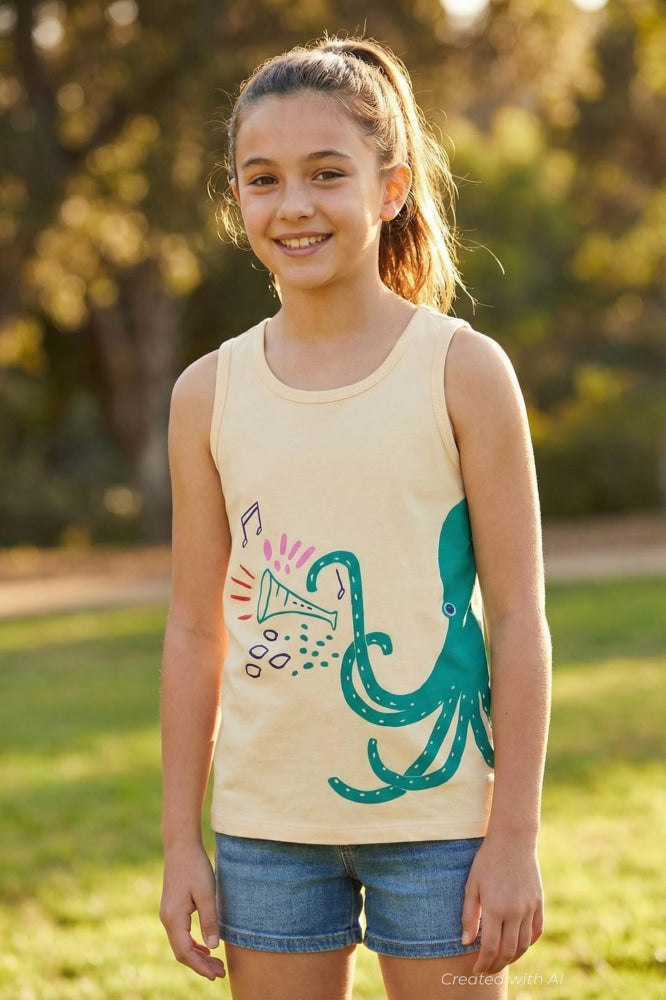 Jazzy Octopus Tank - Cornhusk - Tank Top