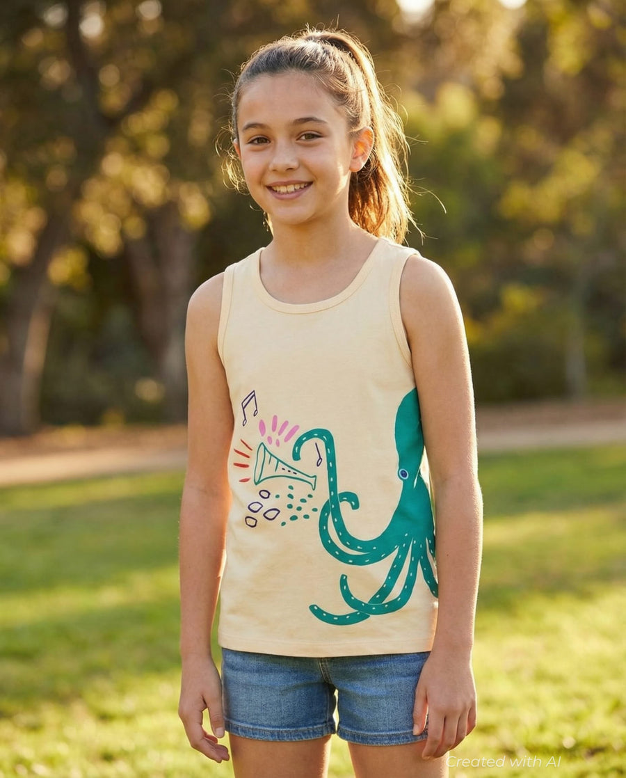 Jazzy Octopus Tank - Cornhusk - Tank Top