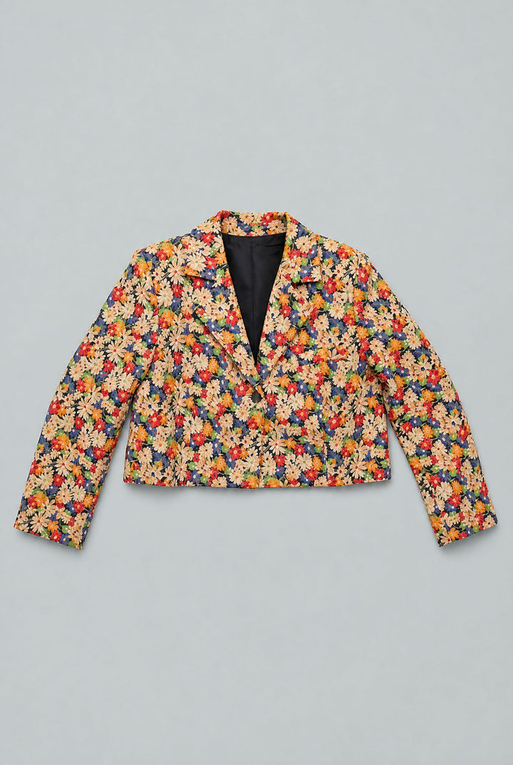 Floral Cropped Blazer - Black Combo