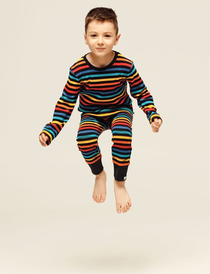Organic Long Sleeve Cosy Rib Tee - Black Multistripe