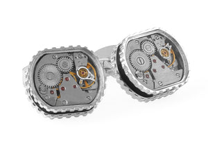 Tonneau Skeleton Gear Cufflinks Rhodium Plated - Black