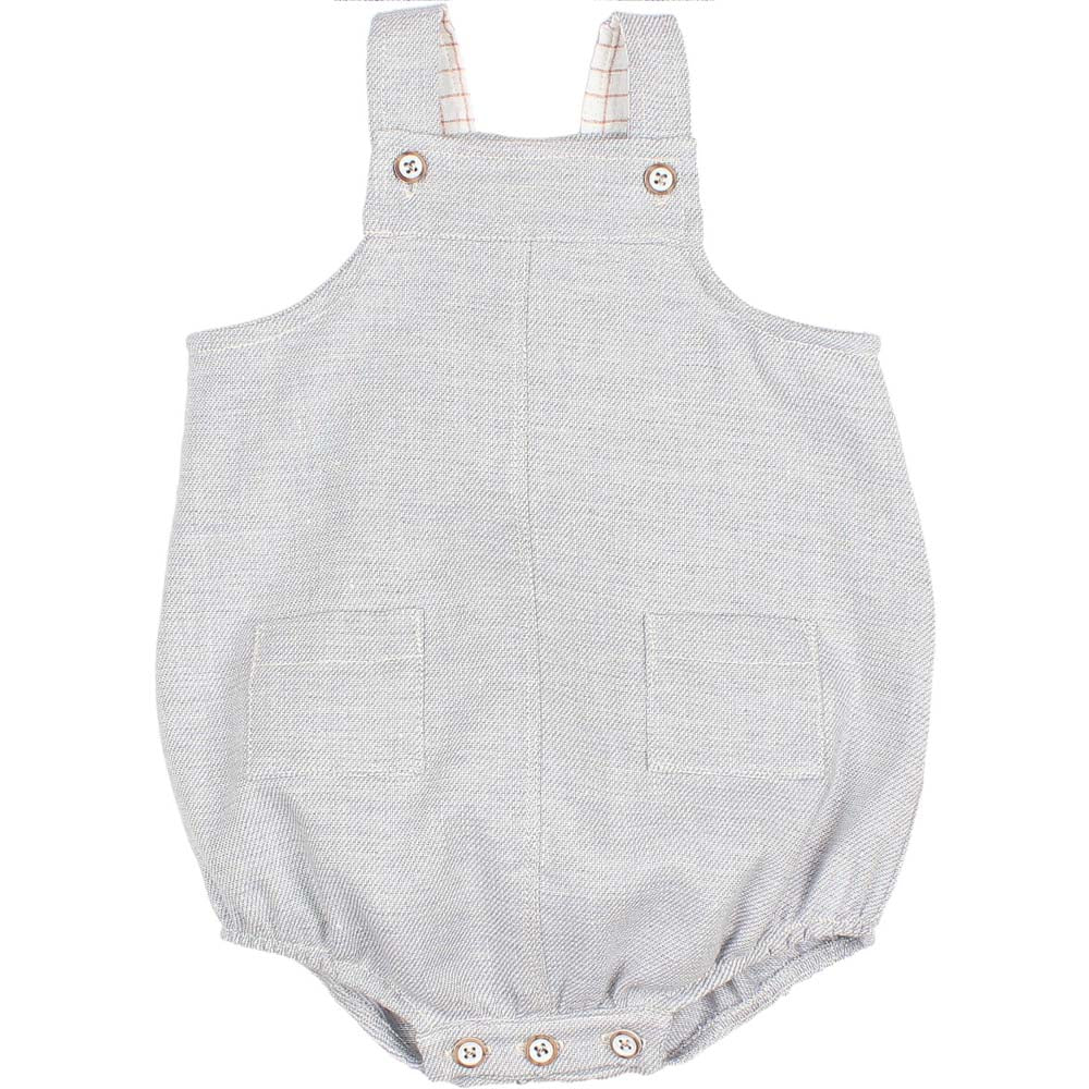Twill Linen Romper with Button Straps - Jeans