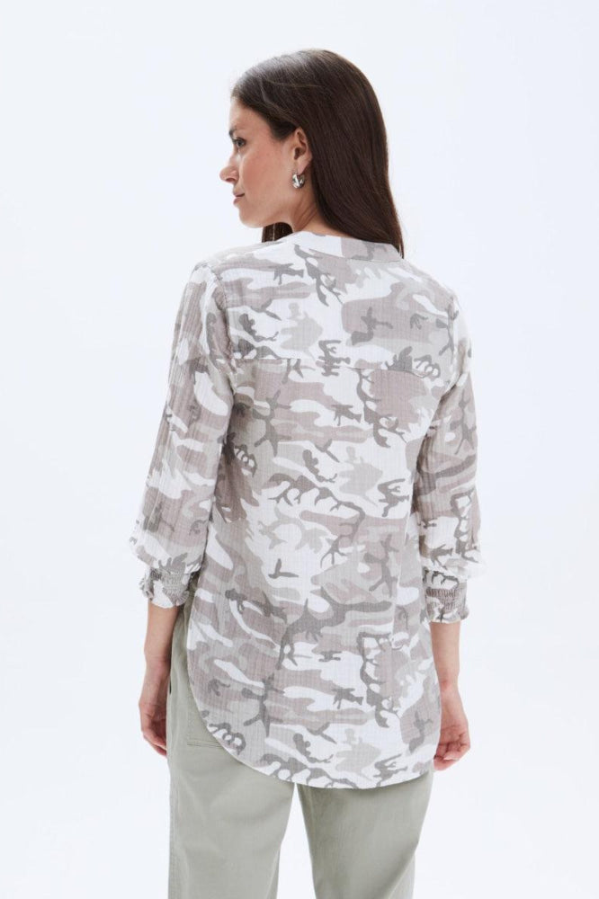Jenny Collarless Shirt - Grey Camo - Button Down Shirt