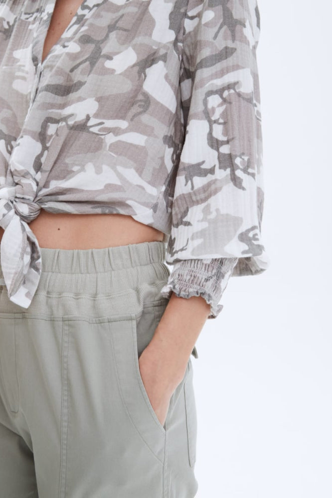 Jenny Collarless Shirt - Grey Camo - Button Down Shirt