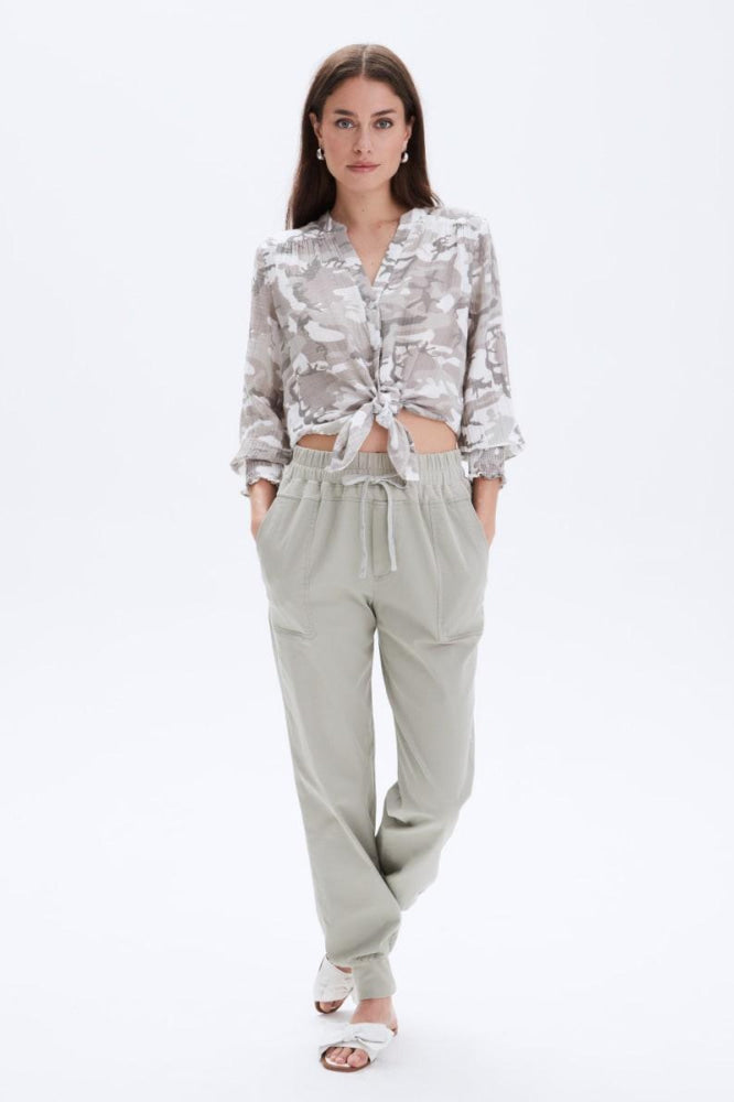 Jenny Collarless Shirt - Grey Camo - Button Down Shirt