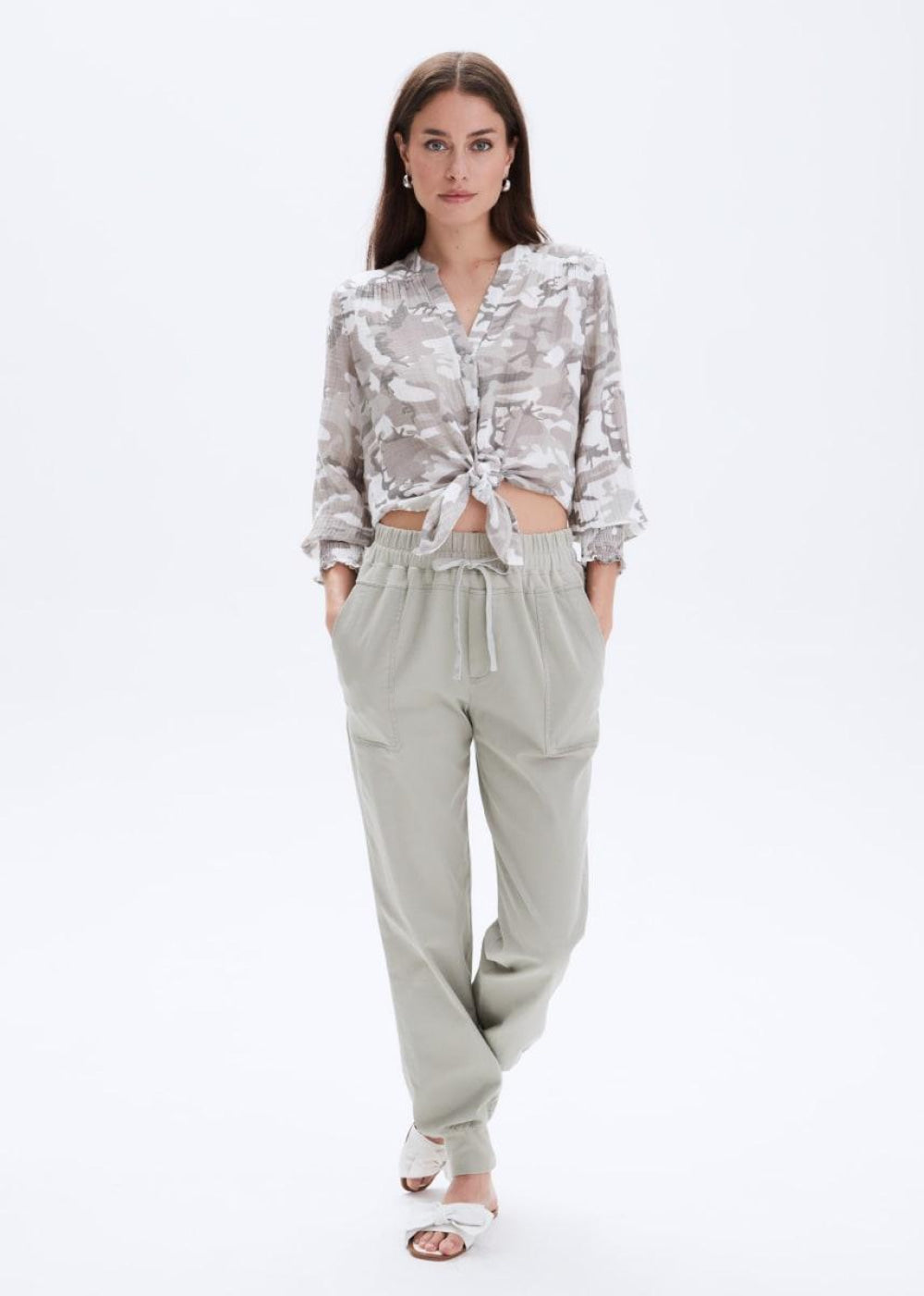 Jenny Collarless Shirt - Grey Camo - Button Down Shirt