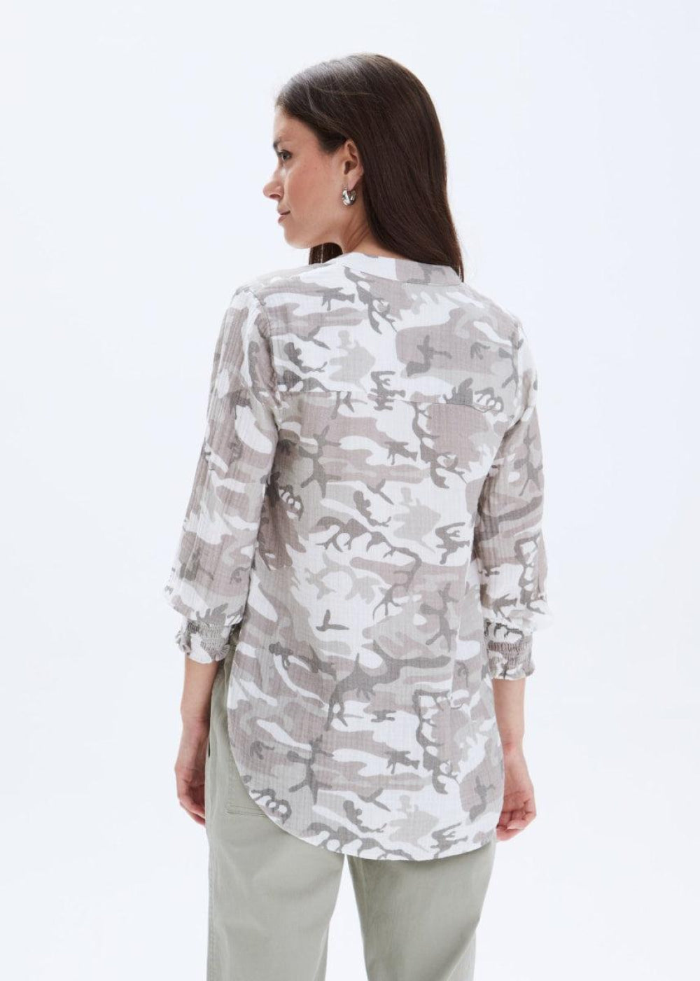 Jenny Collarless Shirt - Grey Camo - Button Down Shirt