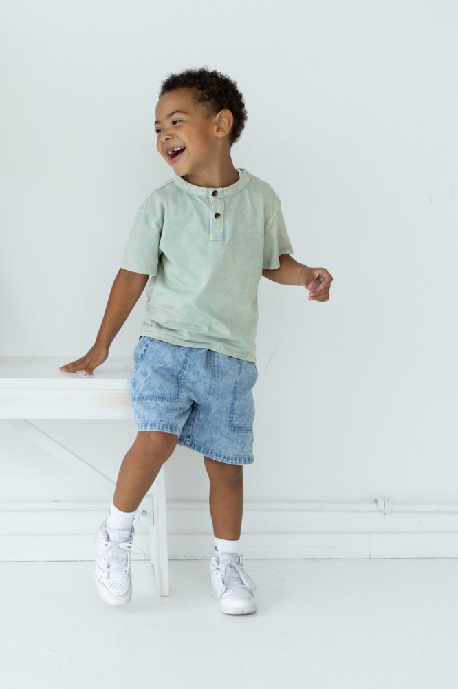 Jersey Henley Tee - Green Wash - T-shirt