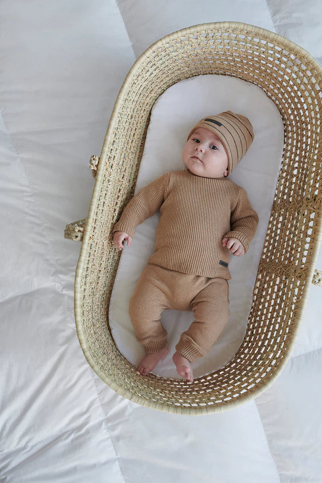 Organic knit baby pants - Camel