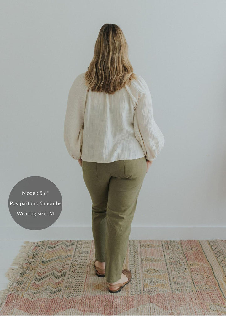 Adult Plus Size Transitional Maternity Smocked Linen Pant - Olive