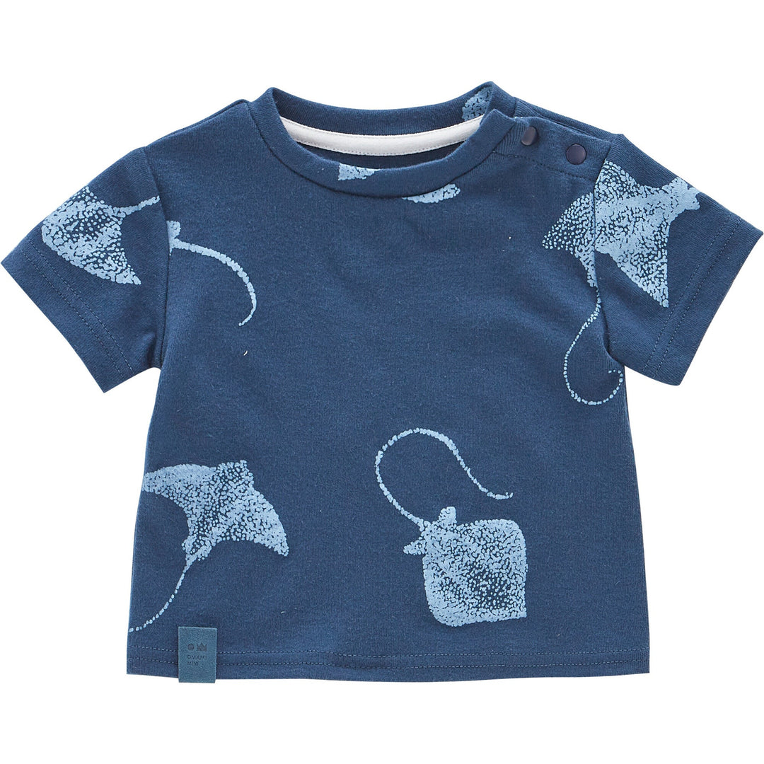 Boxy T-Shirt with All Over Print - Navy