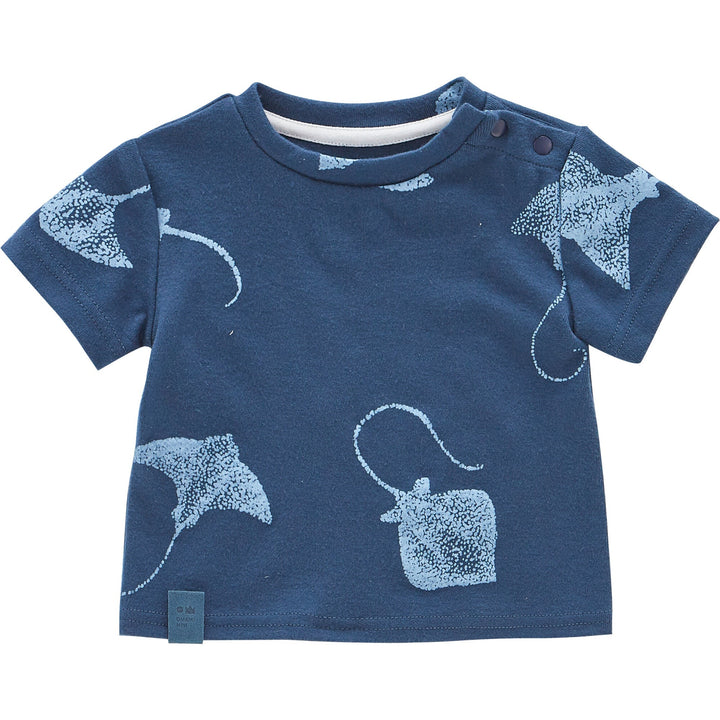 Boxy T-Shirt with All Over Print - Navy