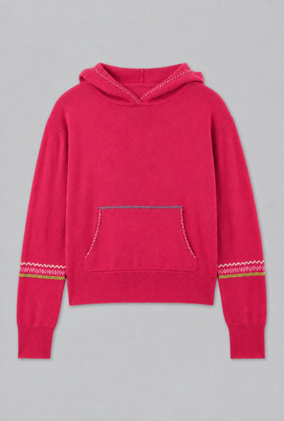 Cashmere Blend Hoodie With Embroidery - Hot Pink