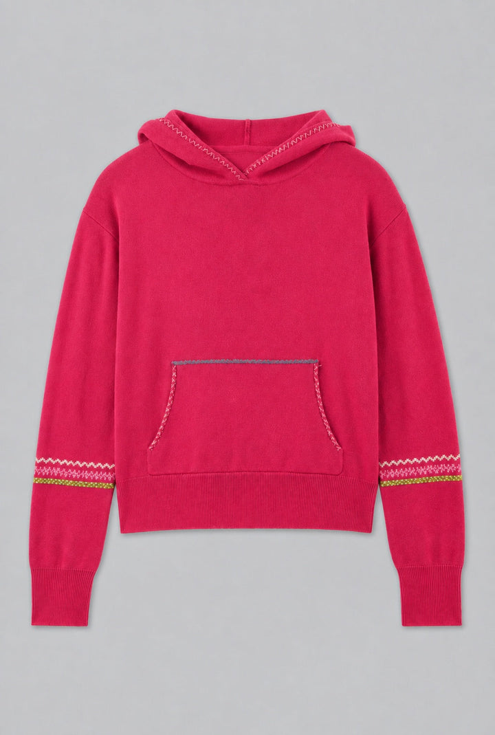 Cashmere Blend Hoodie With Embroidery - Hot Pink