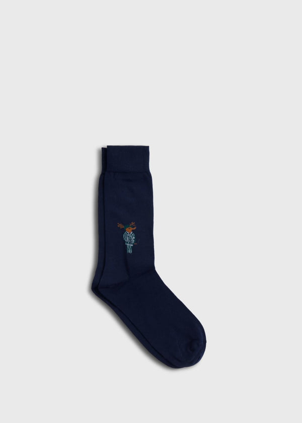 Prancer Holiday Sock - Navy