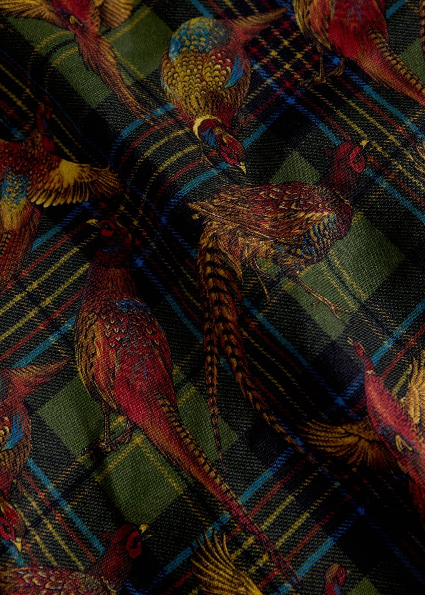 Wool & Silk Printed Sport Shirt - Olive - Collared Shirt
