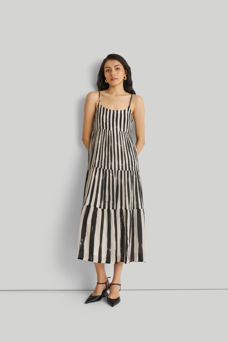 Strappy Tiered Maxi Dress - Striped Down
