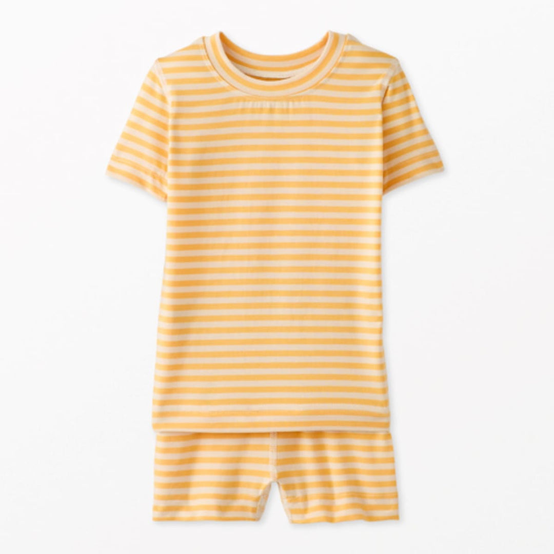 Kids Striped Short John Pajama Set In HannaSoft™ - Marigold/Ecru
