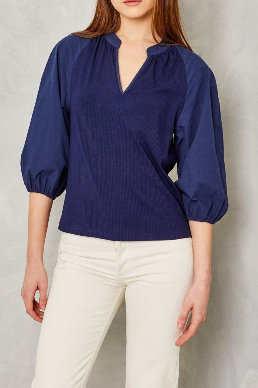 Jolene Top - Cotton Poplin-Navy - Blouse