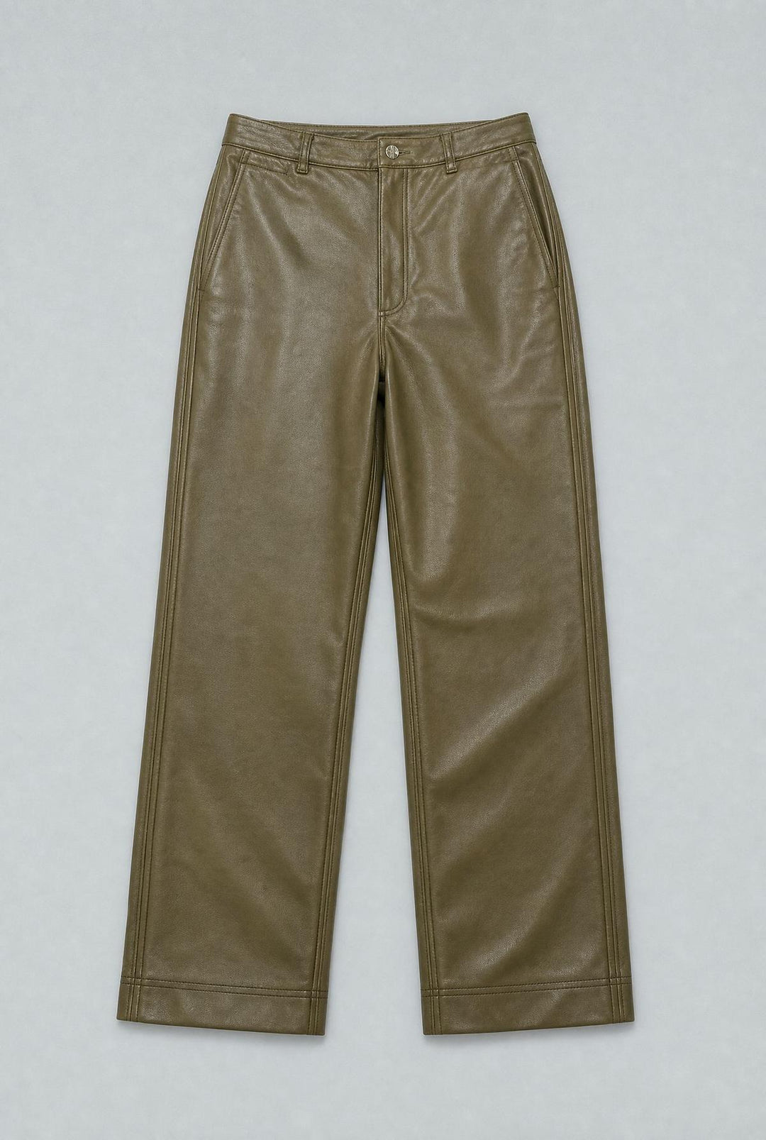 Faux Leather Straight Leg Pants - Army