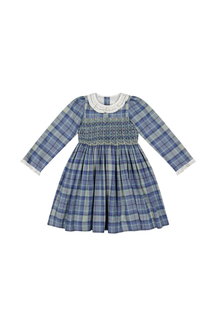 Heidi Smocked Dress - Blue Tartan