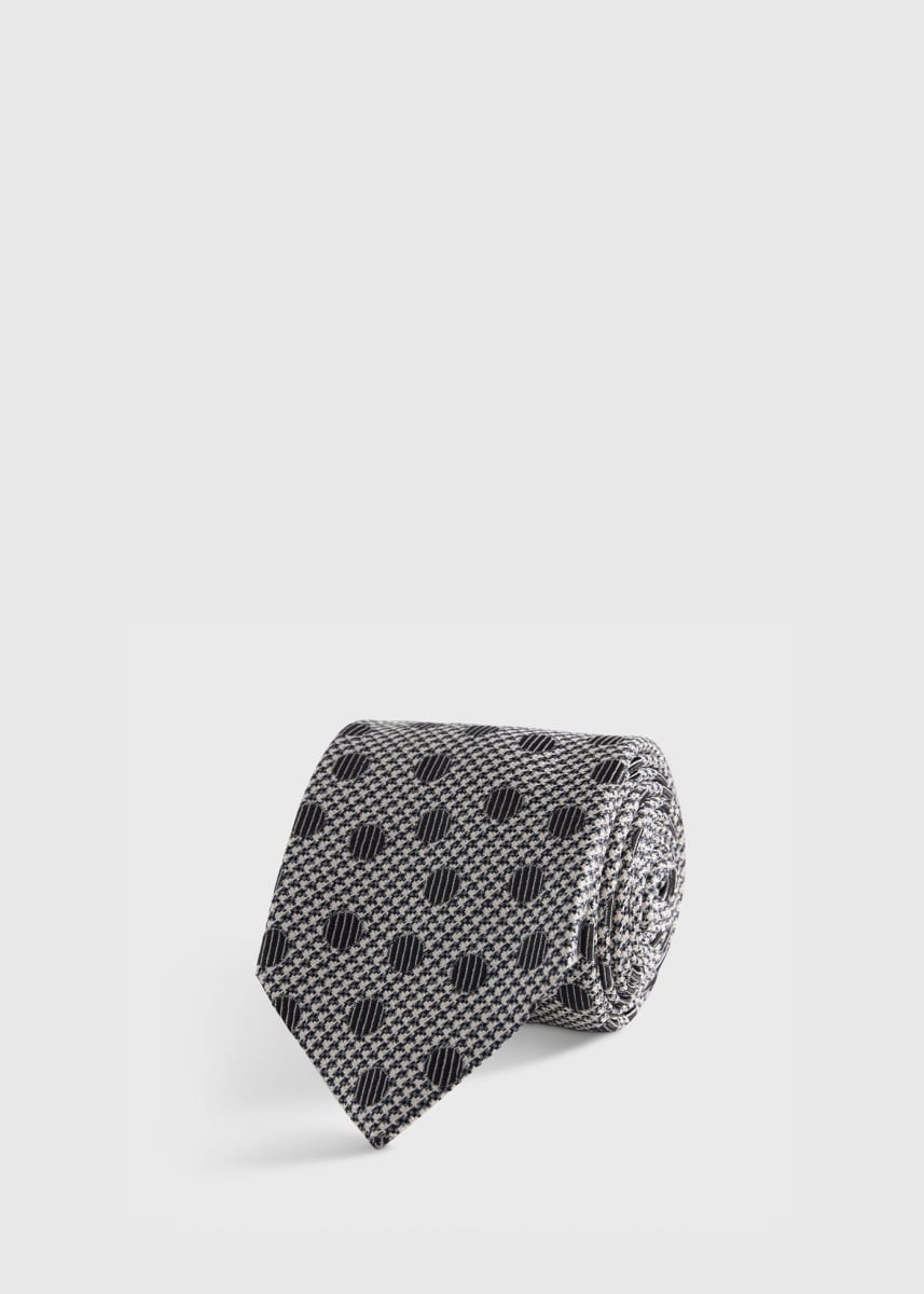 Circle and Houndstooth Silk Tie - Grey