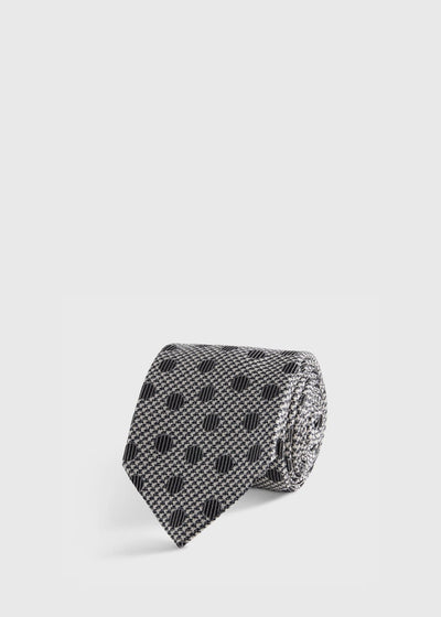 Circle and Houndstooth Silk Tie - Grey