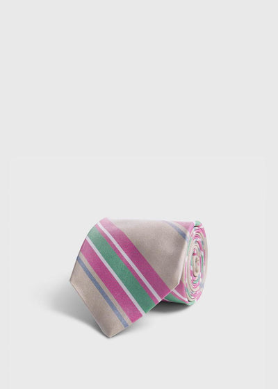 Woven Silk Oxford Stripe Tie - LT TAN
